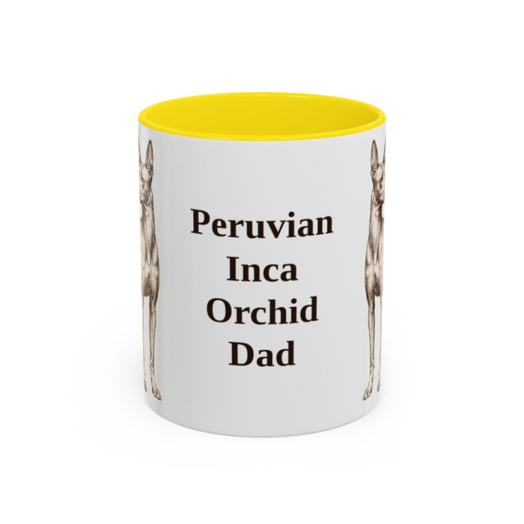 11oz Peruvian Inca Orchid Dog Dad Mug, Yellow, front view
