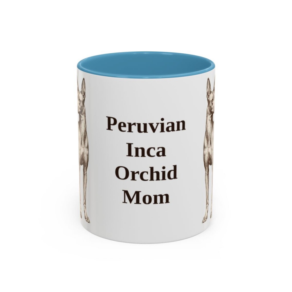 11oz Peruvian Inca Orchid Dog Mom Mug, Light Blue, front view