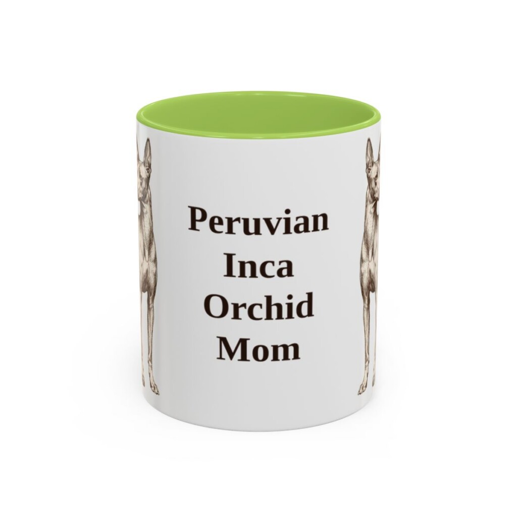 11oz Peruvian Inca Orchid Dog Mom Mug, Light Green, front view