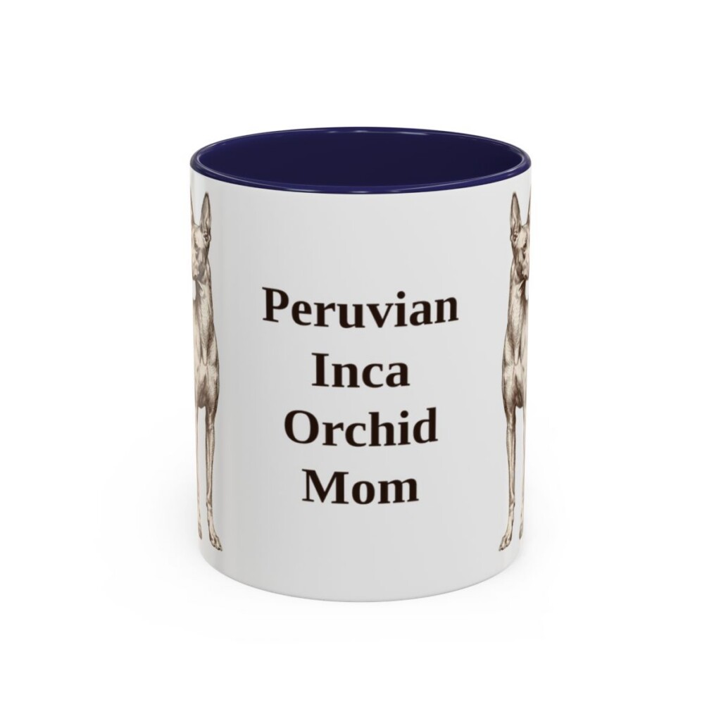 11oz Peruvian Inca Orchid Dog Mom Mug, Navy, front view