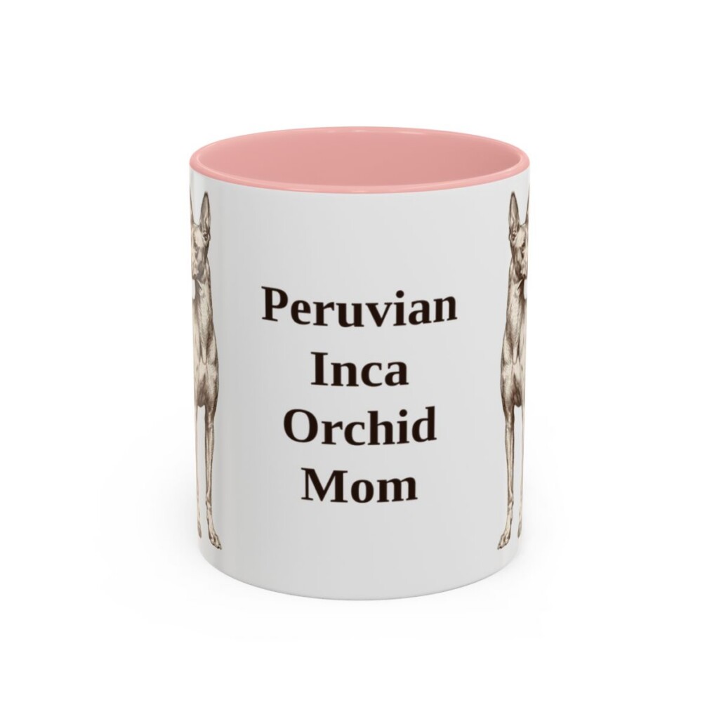 11oz Peruvian Inca Orchid Dog Mom Mug, Pink, front view