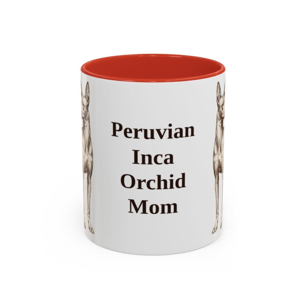 11oz Peruvian Inca Orchid Dog Mom Mug, Red, front view