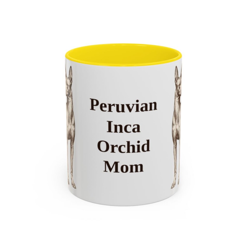 11oz Peruvian Inca Orchid Dog Mom Mug, Yellow, front view