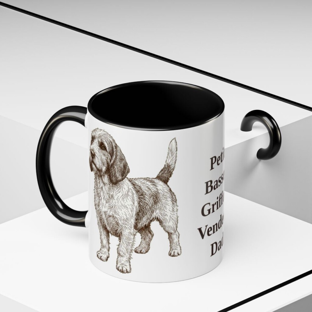 11oz Petit Basset Griffon Vendeen Dog Dad Mug, Black, lifestyle photo