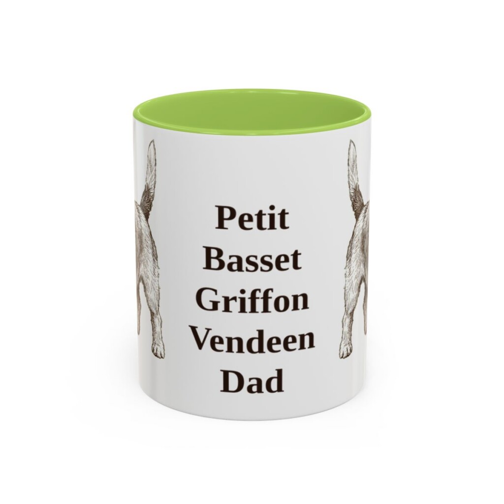 11oz Petit Basset Griffon Vendeen Dog Dad Mug, Light Green, front view
