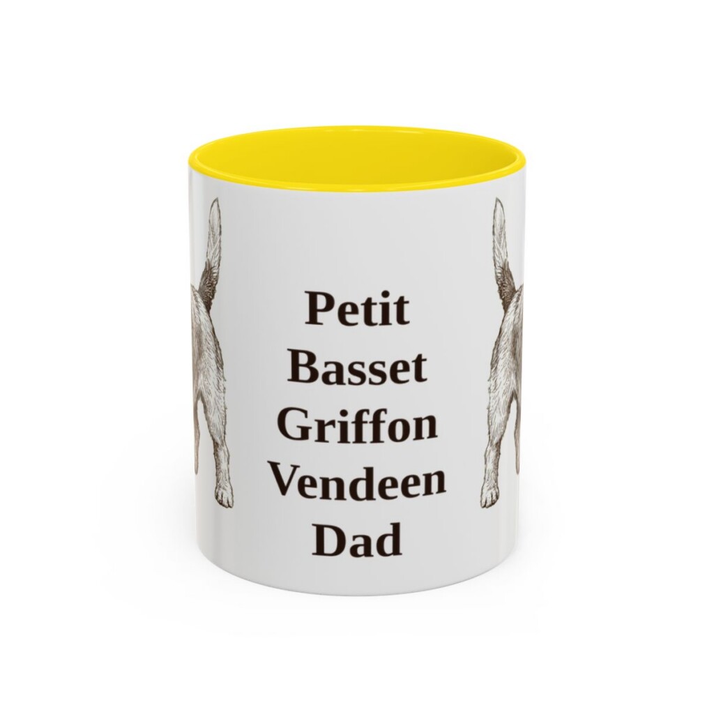 11oz Petit Basset Griffon Vendeen Dog Dad Mug, Yellow, front view