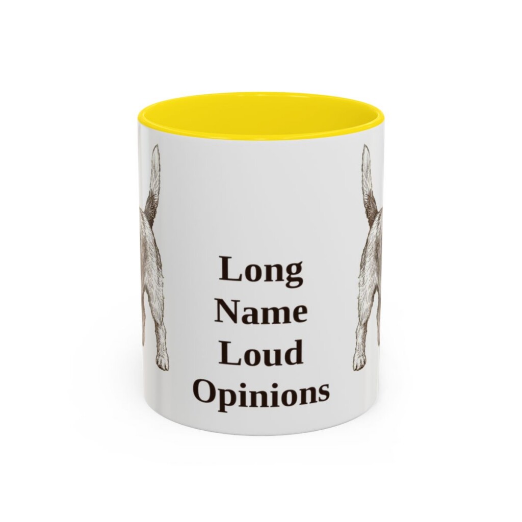 11oz Funny Petit Basset Griffon Vendeen Mug, Yellow, front view