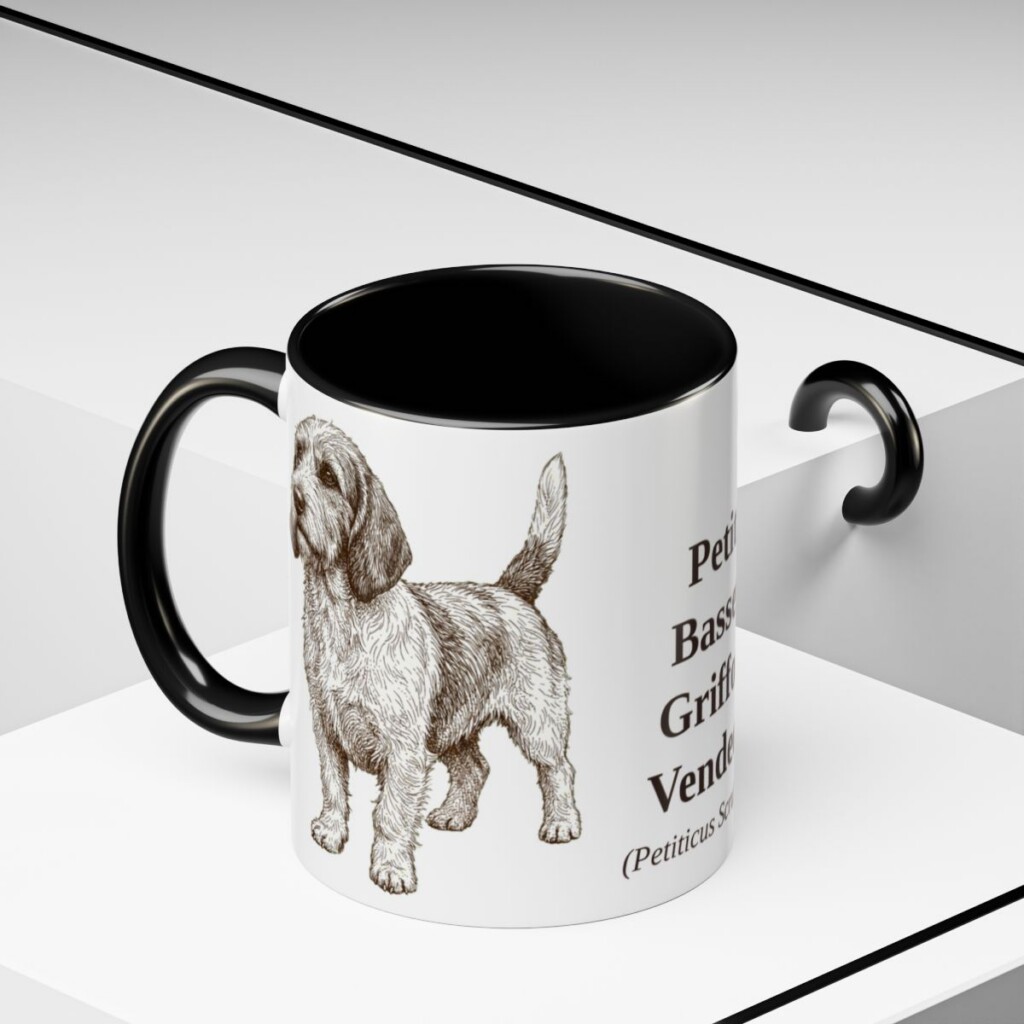 11oz Petit Basset Griffon Vendeen Latin Mug, Black, lifestyle photo