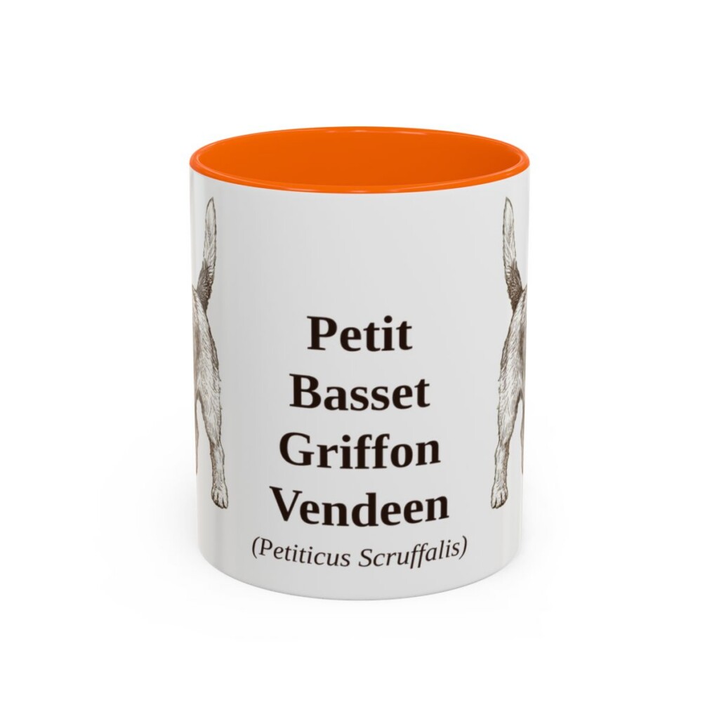 11oz Petit Basset Griffon Vendeen Latin Mug, Orange, front view