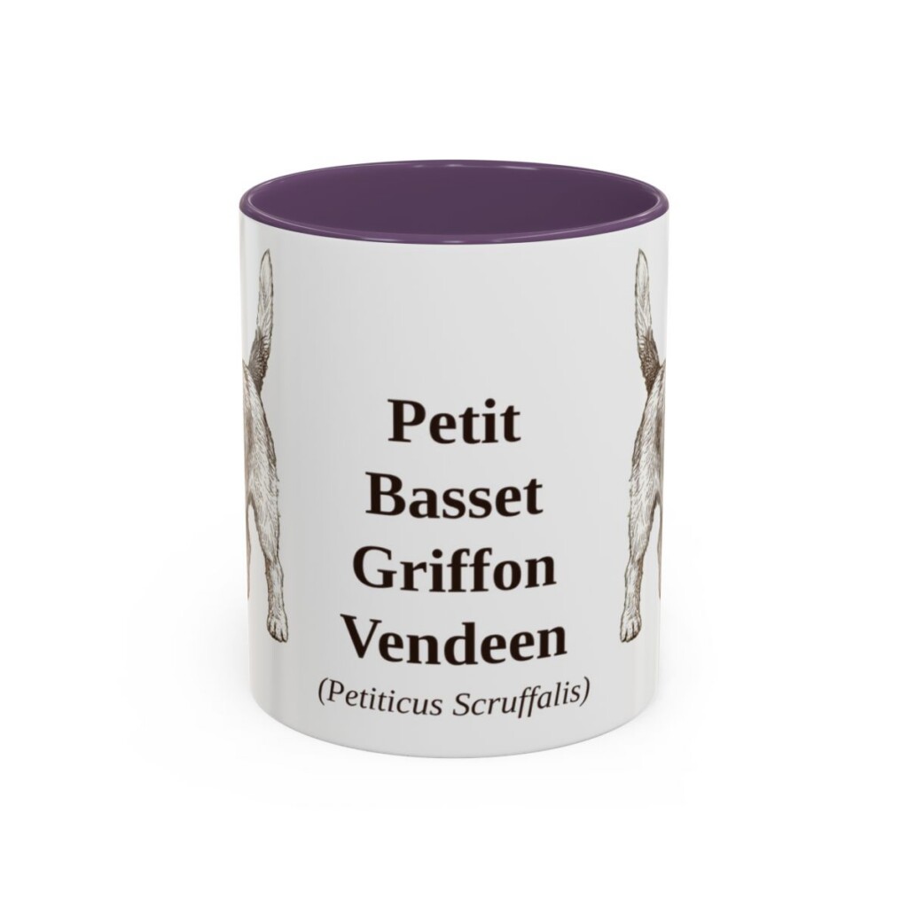 11oz Petit Basset Griffon Vendeen Latin Mug, Purple, front view
