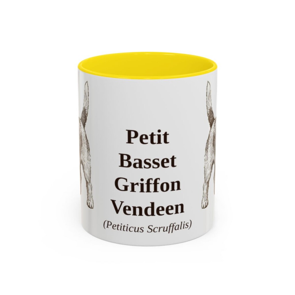 11oz Petit Basset Griffon Vendeen Latin Mug, Yellow, front view