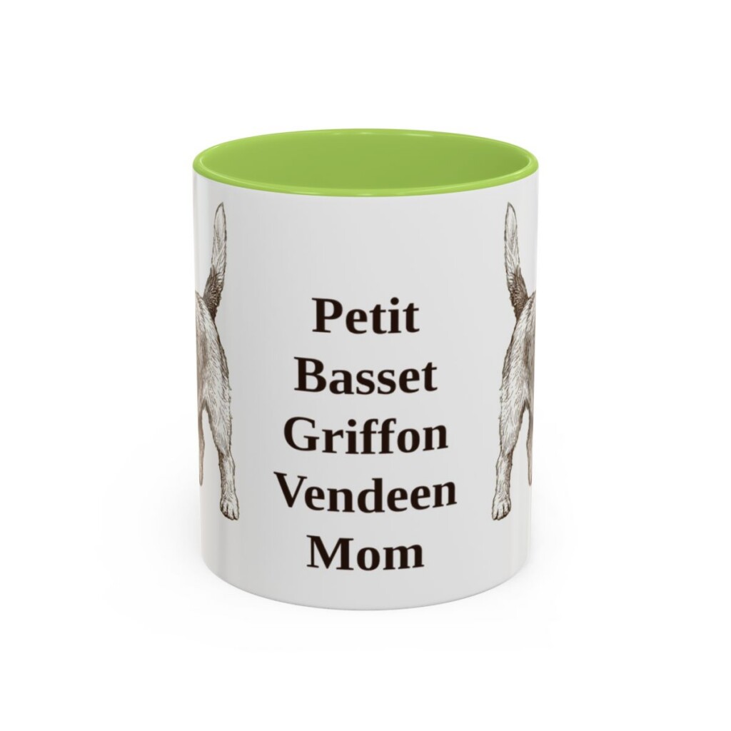 11oz Petit Basset Griffon Vendeen Dog Mom Mug, Light Green, front view