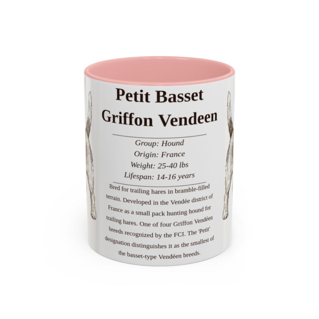 11oz Petit Basset Griffon Vendeen Mug, Pink, front view