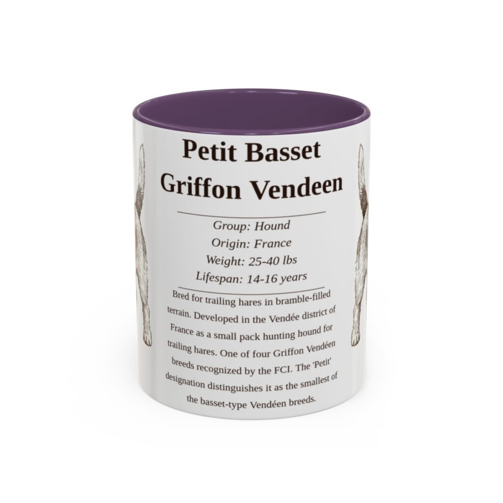 11oz Petit Basset Griffon Vendeen Mug, Purple, front view