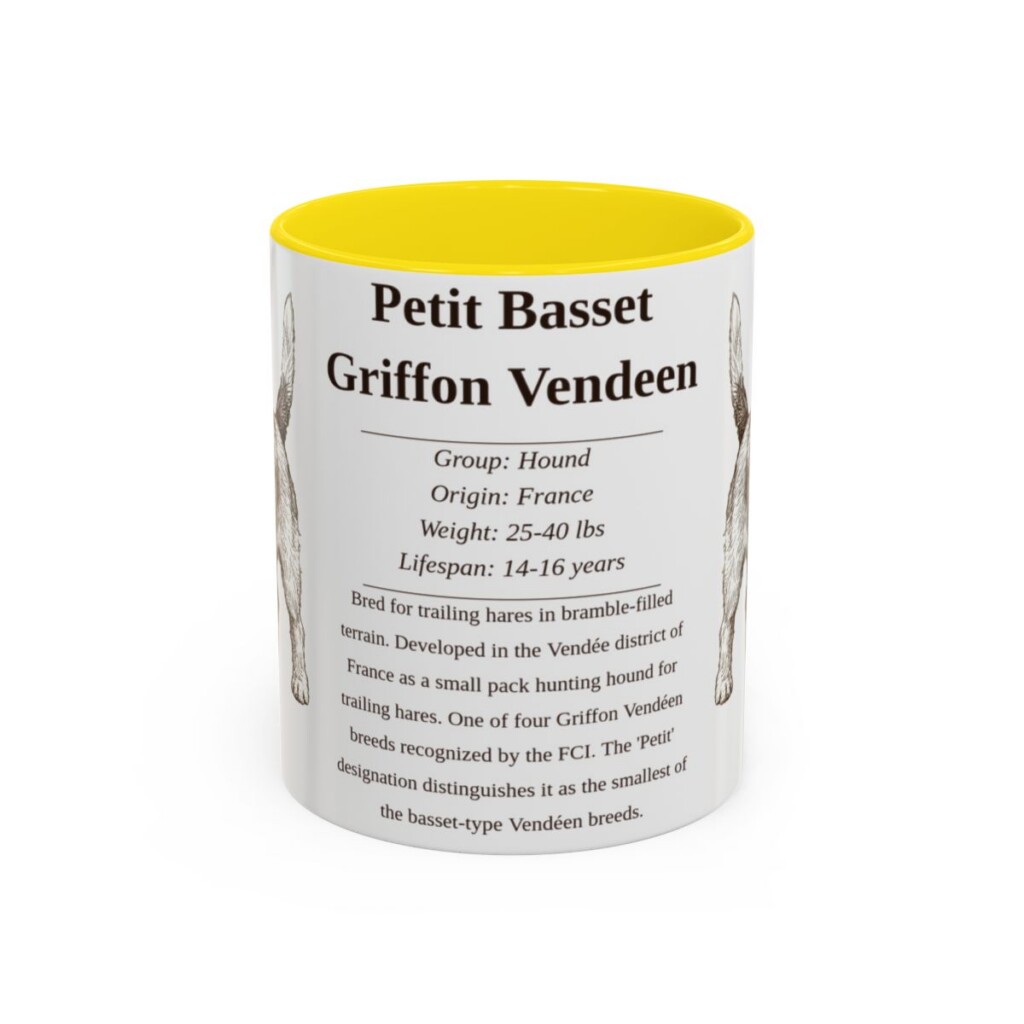 11oz Petit Basset Griffon Vendeen Mug, Yellow, front view