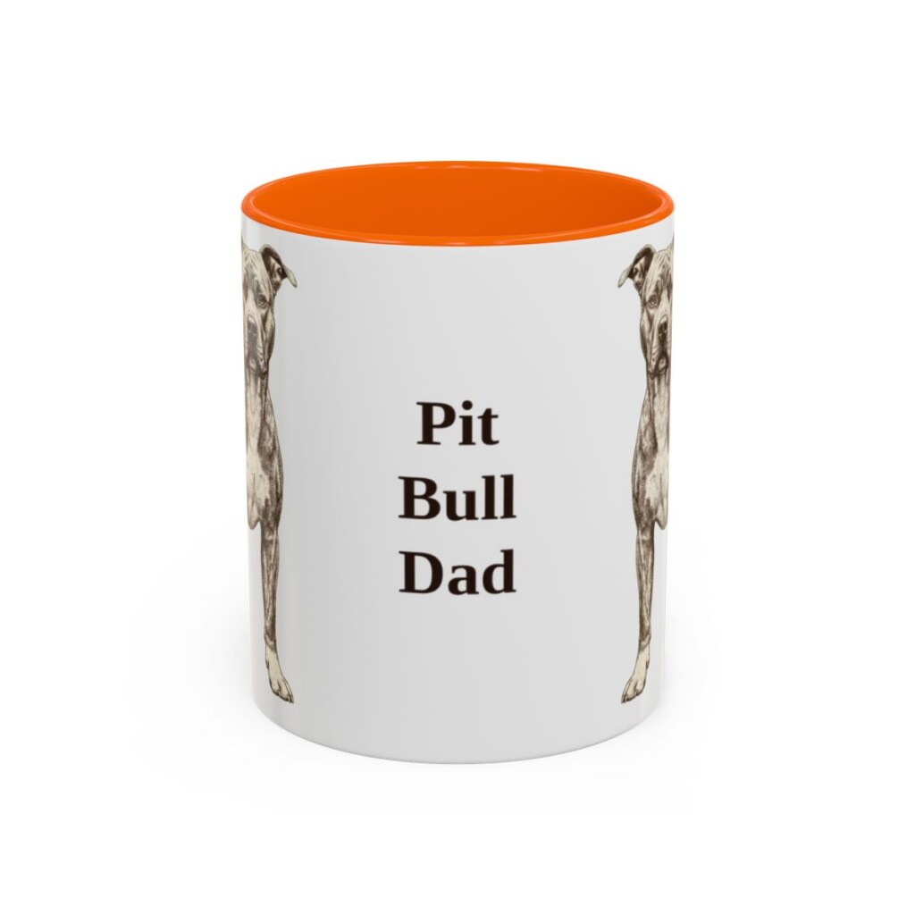 11oz Pit Bull Dog Dad Mug, Orange, front view