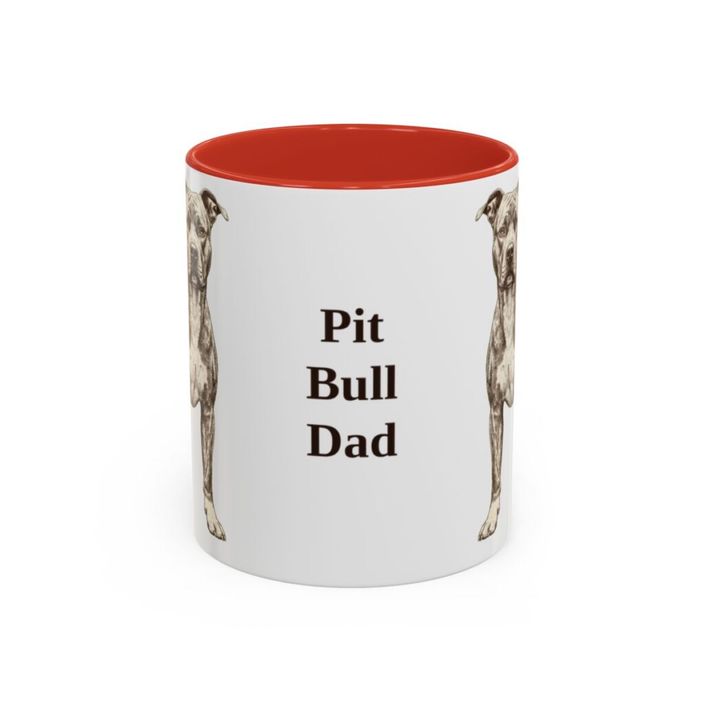 11oz Pit Bull Dog Dad Mug, Red, front view