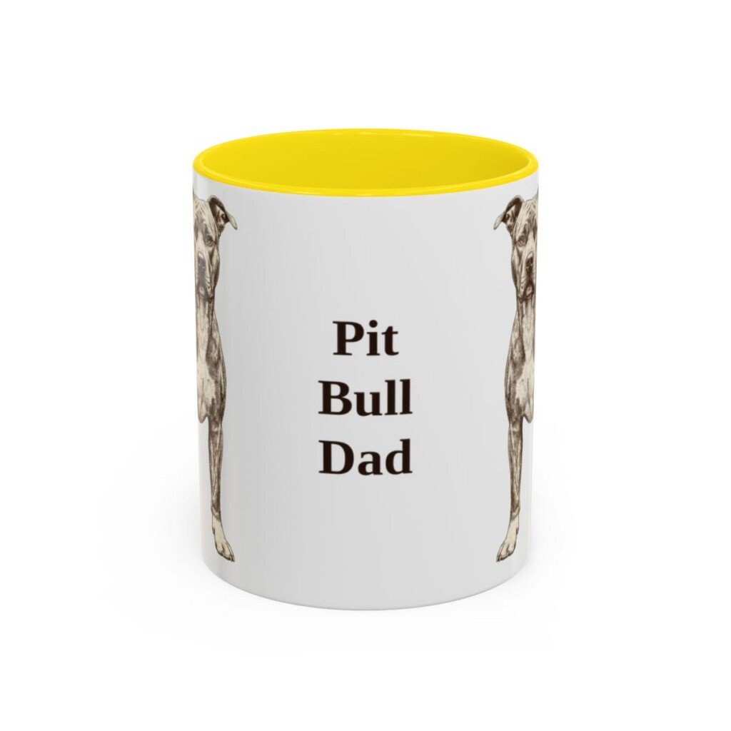 11oz Pit Bull Dog Dad Mug, Yellow, front view