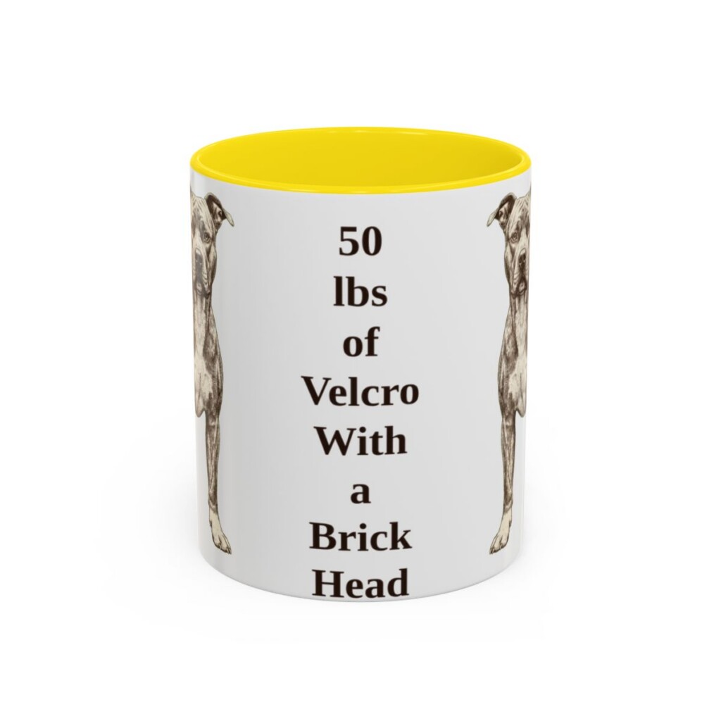 11oz Funny Pit Bull Mug, Yellow, front view