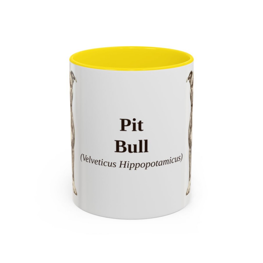 11oz Pit Bull Latin Mug, Yellow, front view