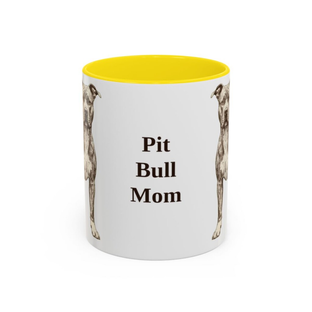 11oz Pit Bull Dog Mom Mug, Yellow, front view