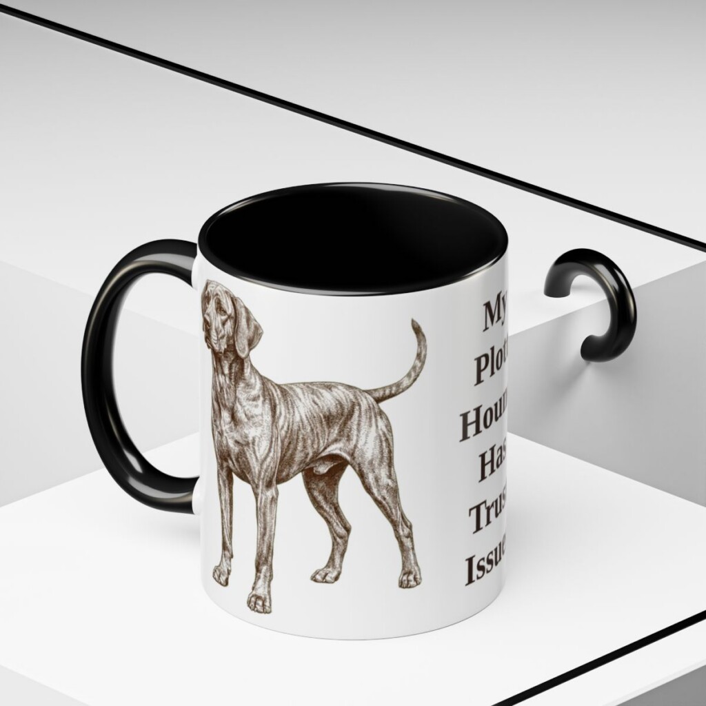 11oz Funny Plott Hound Mug, Black, lifestyle photo