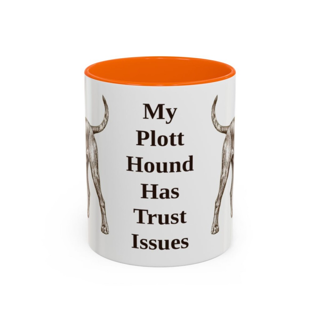 11oz Funny Plott Hound Mug, Orange, front view