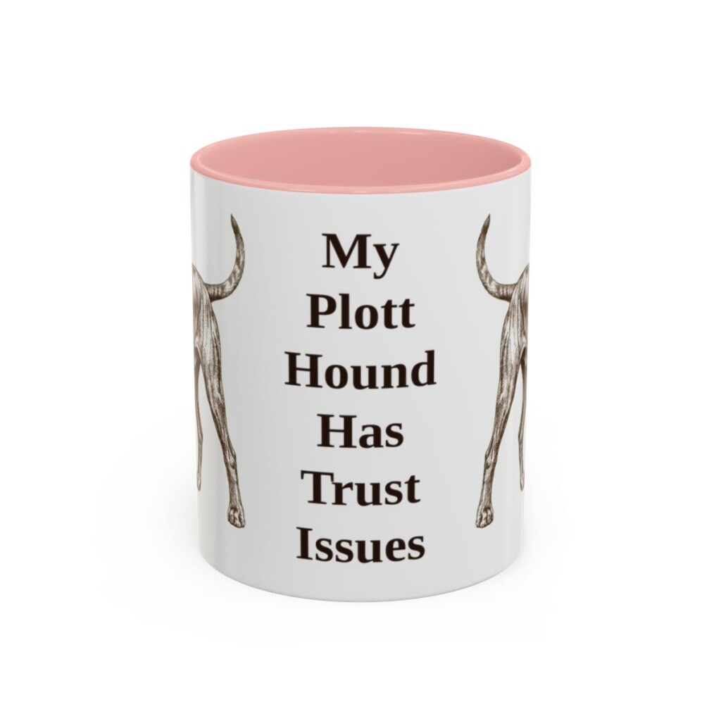 11oz Funny Plott Hound Mug, Pink, front view