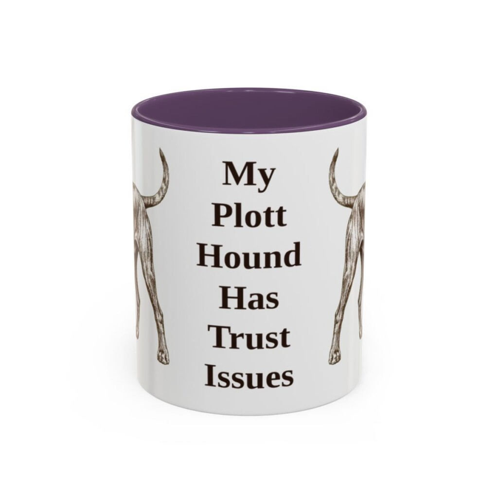 11oz Funny Plott Hound Mug, Purple, front view