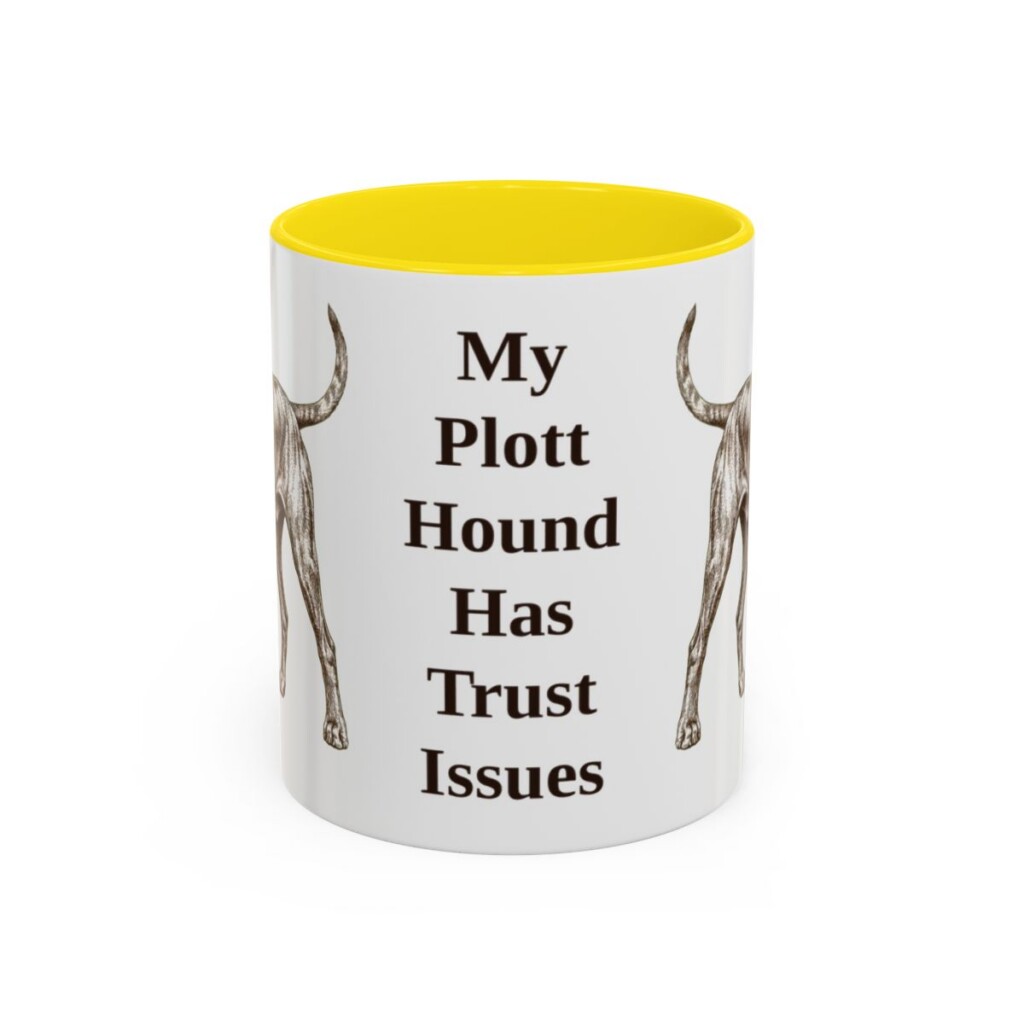 11oz Funny Plott Hound Mug, Yellow, front view