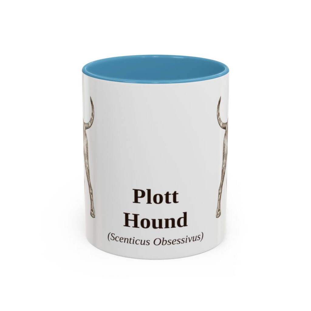11oz Plott Hound Latin Mug, Light Blue, front view