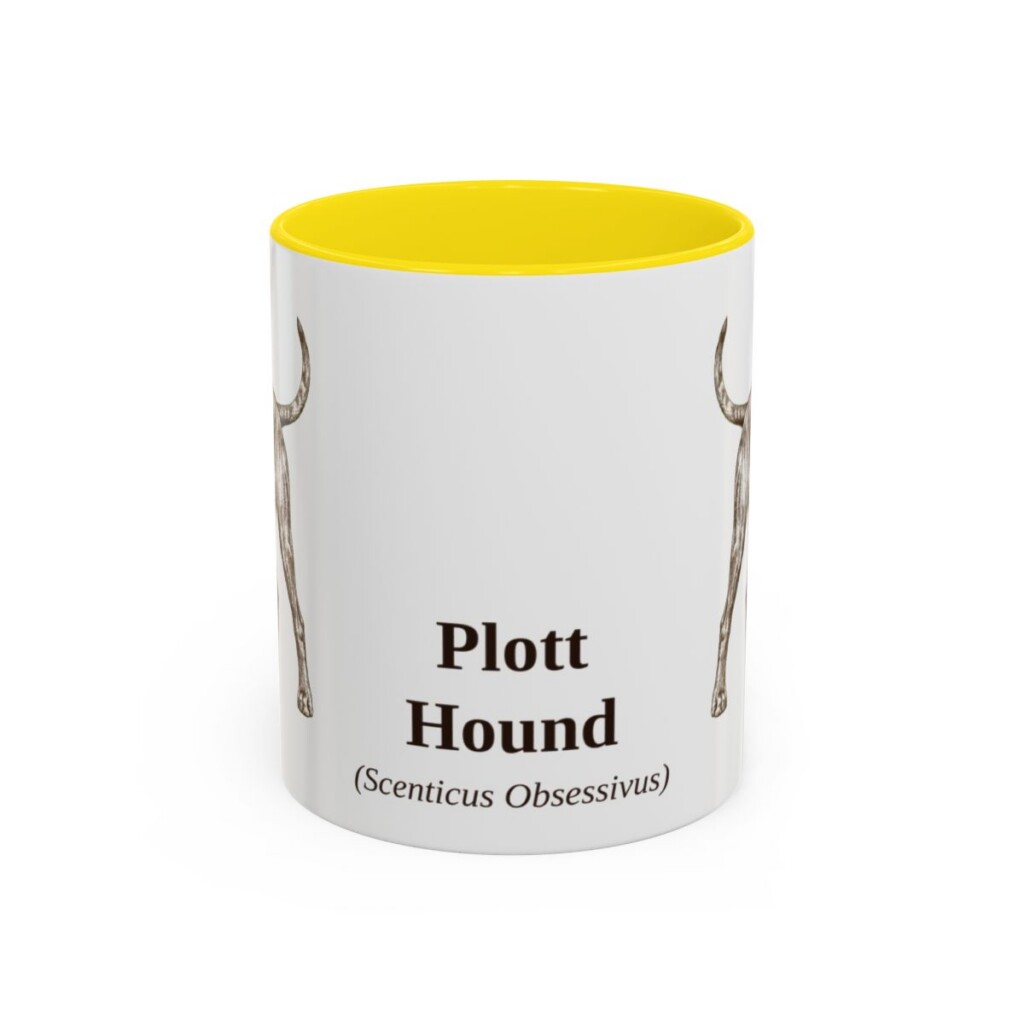 11oz Plott Hound Latin Mug, Yellow, front view