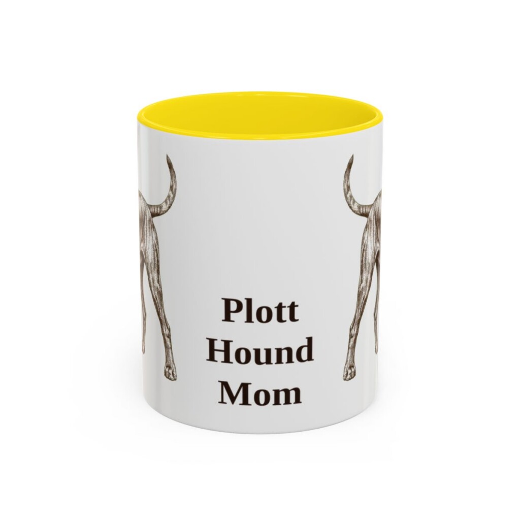 11oz Plott Hound Dog Mom Mug, Yellow, front view
