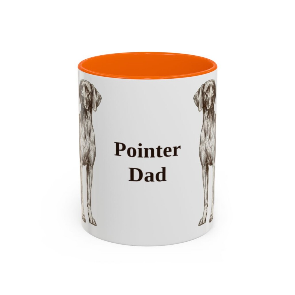 11oz Pointer Dog Dad Mug, Orange, front view