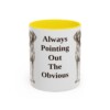 11oz Funny Pointer Mug, Yellow, front view