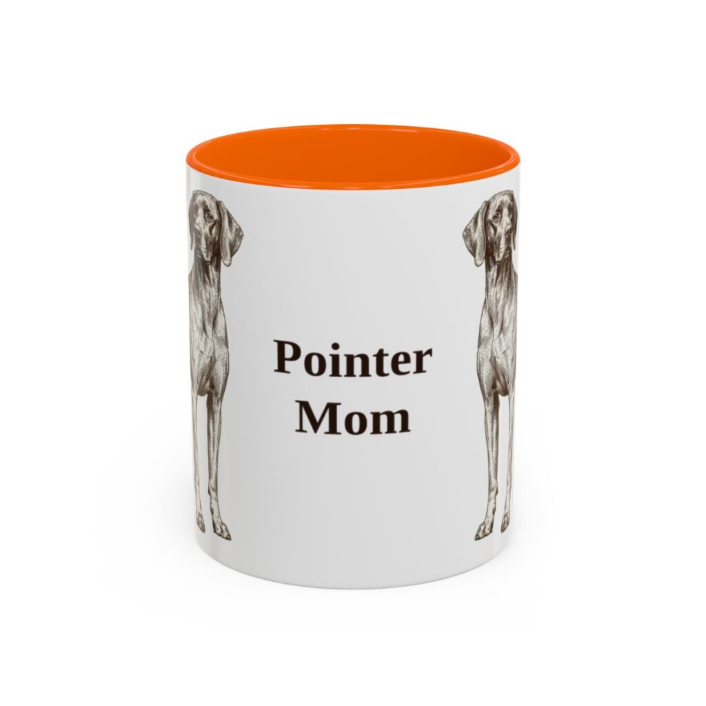 11oz Pointer Dog Mom Mug, Orange, front view