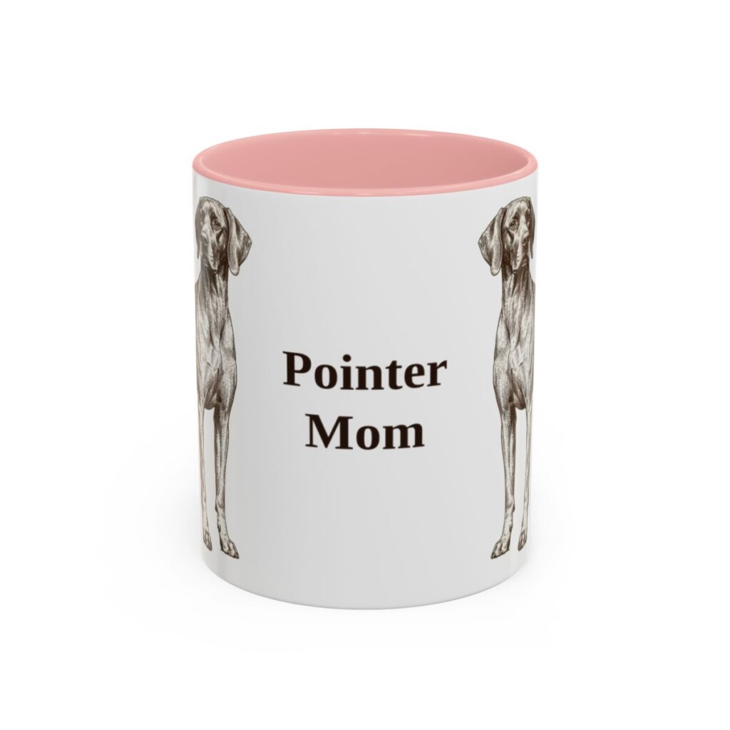 11oz Pointer Dog Mom Mug, Pink, front view