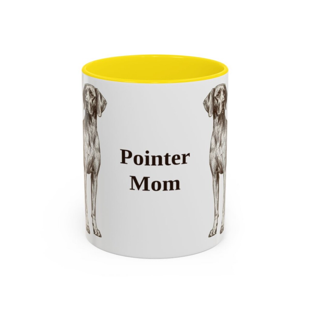 11oz Pointer Dog Mom Mug, Yellow, front view