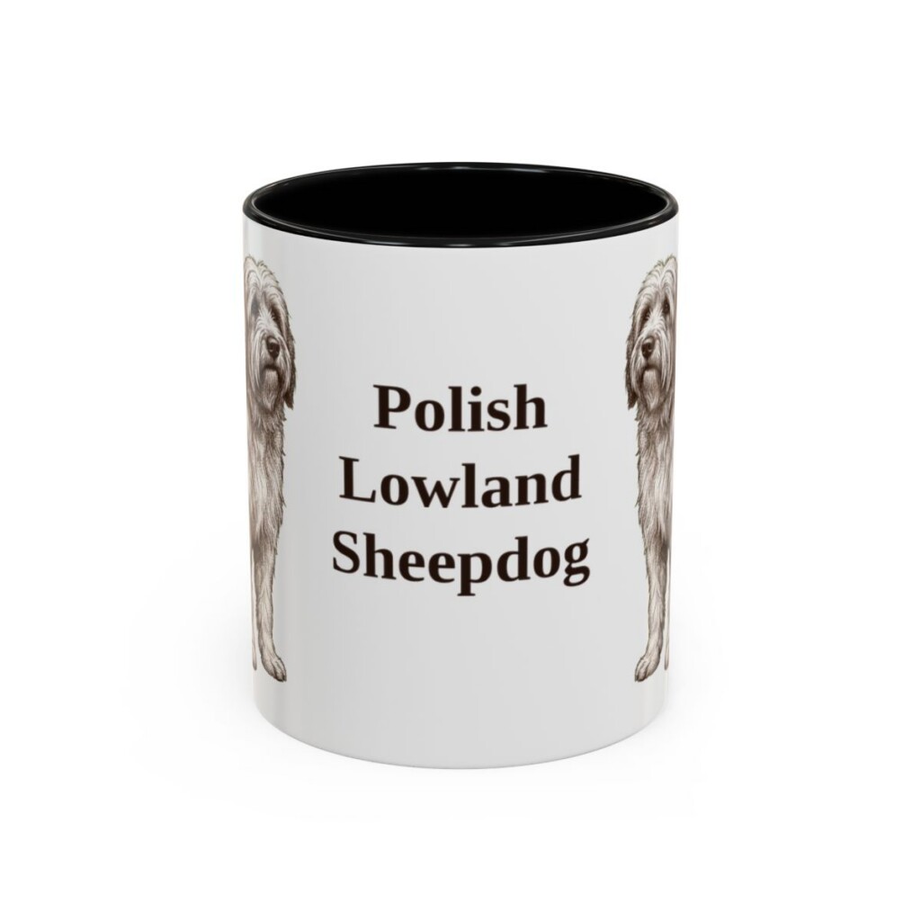 11oz Polish Lowland Sheepdog Mug, Black, front view