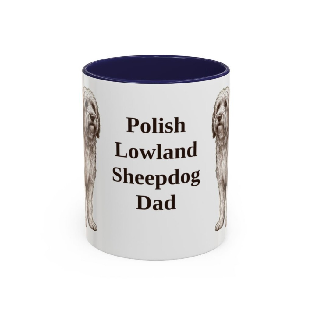 11oz Polish Lowland Sheepdog Dog Dad Mug, Navy, front view