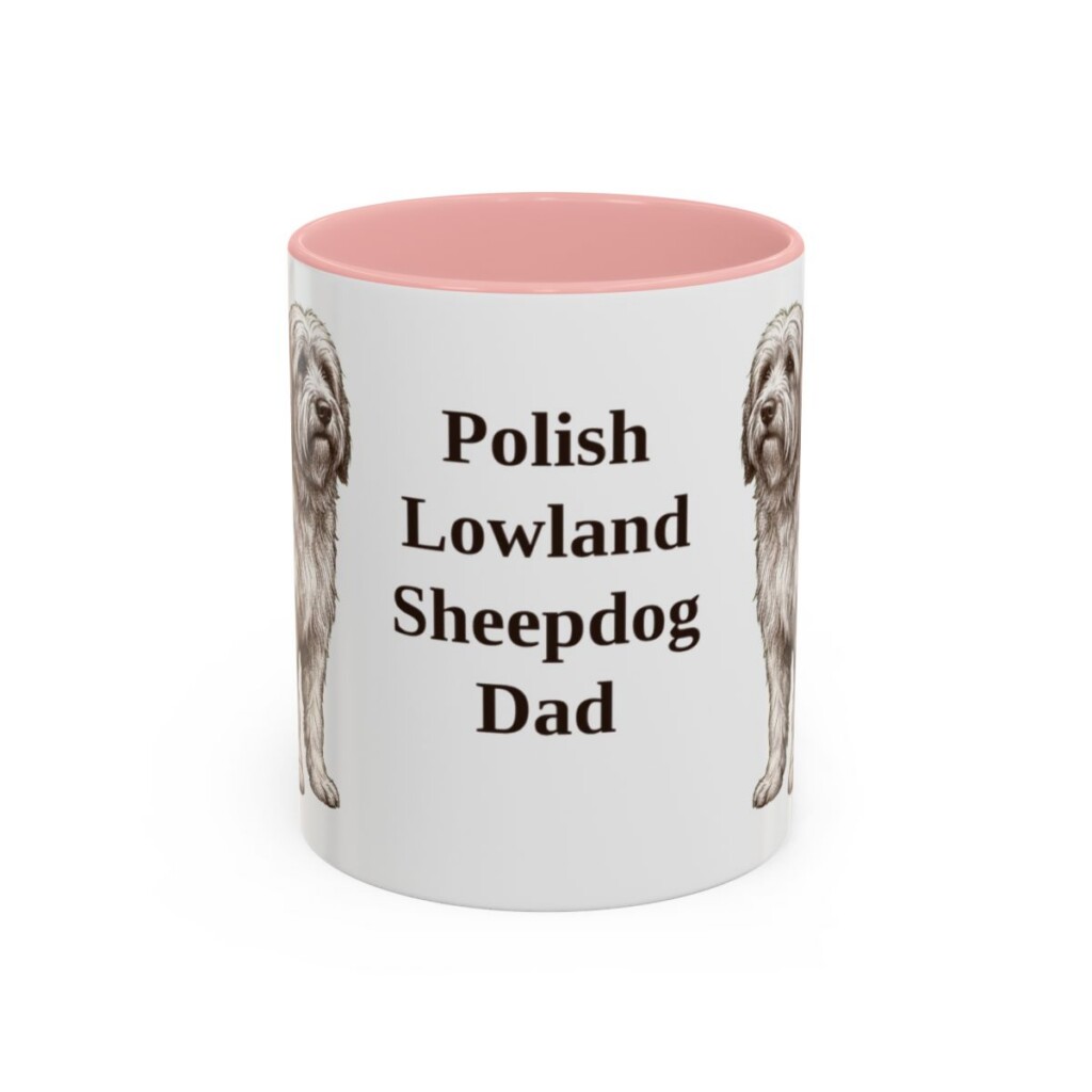11oz Polish Lowland Sheepdog Dog Dad Mug, Pink, front view