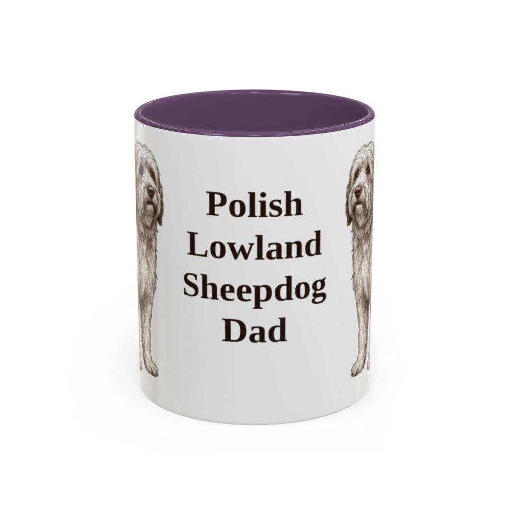 11oz Polish Lowland Sheepdog Dog Dad Mug, Purple, front view