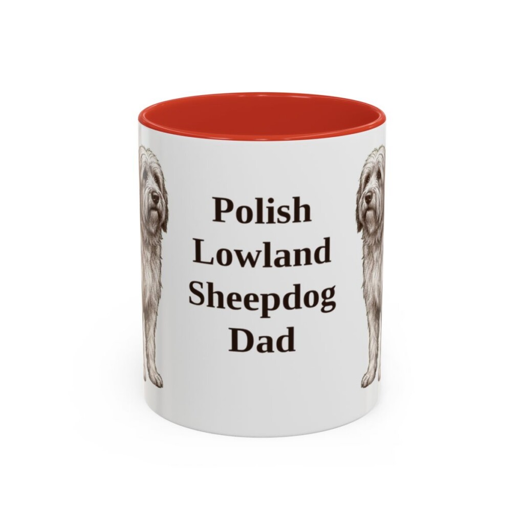 11oz Polish Lowland Sheepdog Dog Dad Mug, Red, front view