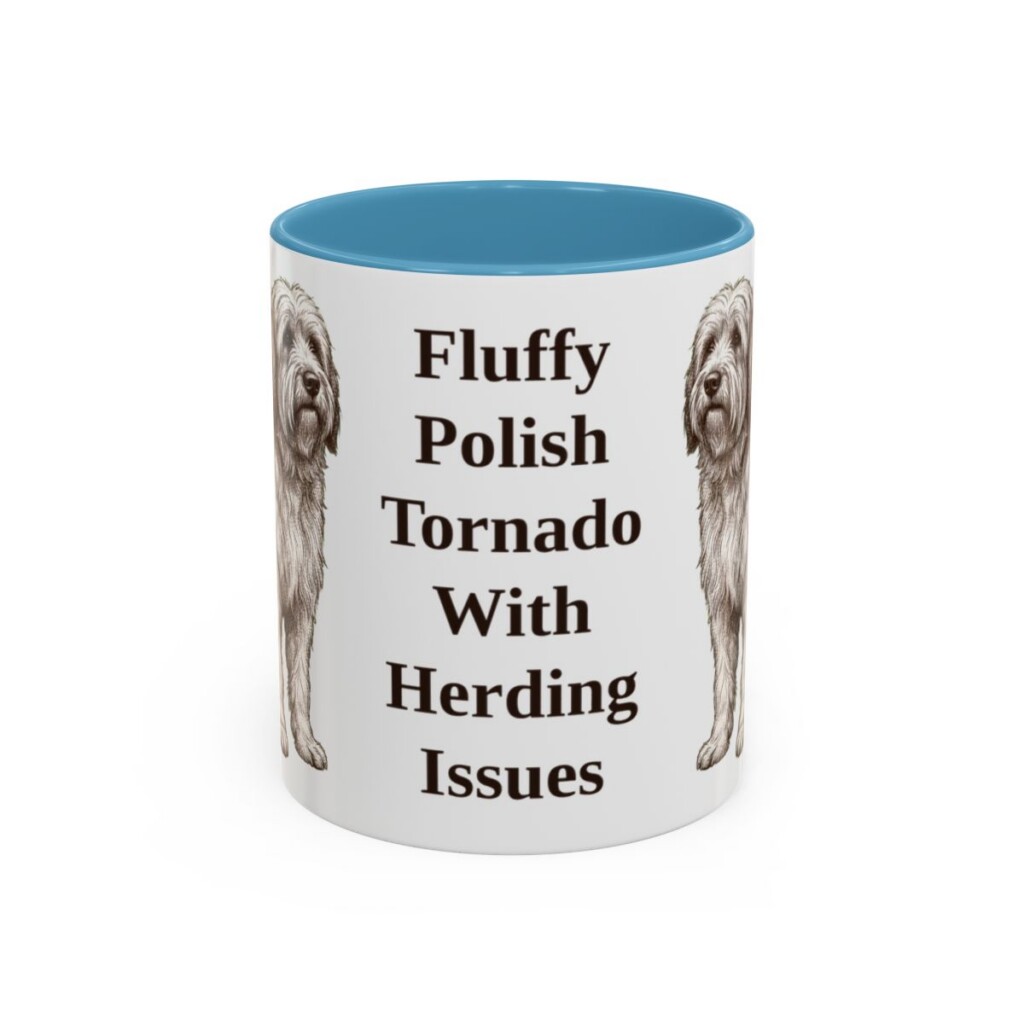 11oz Funny Polish Lowland Sheepdog Mug, Light Blue, front view