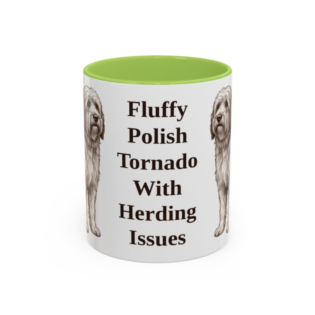 11oz Funny Polish Lowland Sheepdog Mug, Light Green, front view