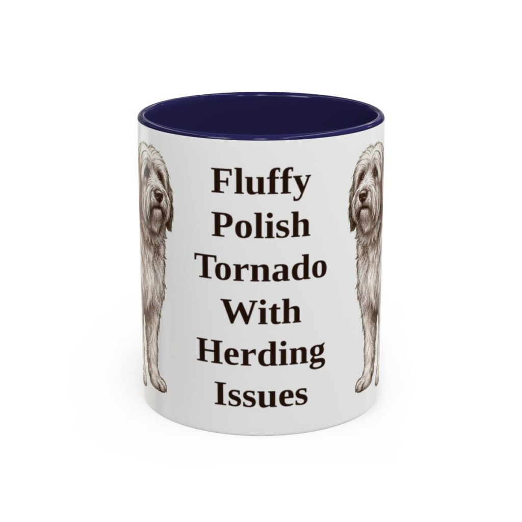 11oz Funny Polish Lowland Sheepdog Mug, Navy, front view