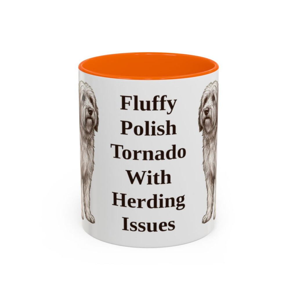 11oz Funny Polish Lowland Sheepdog Mug, Orange, front view