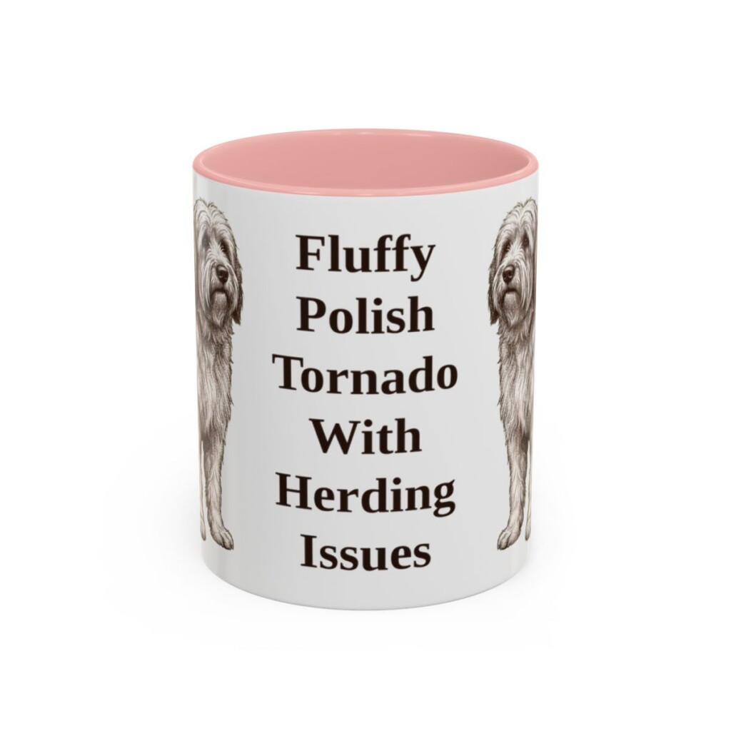11oz Funny Polish Lowland Sheepdog Mug, Pink, front view