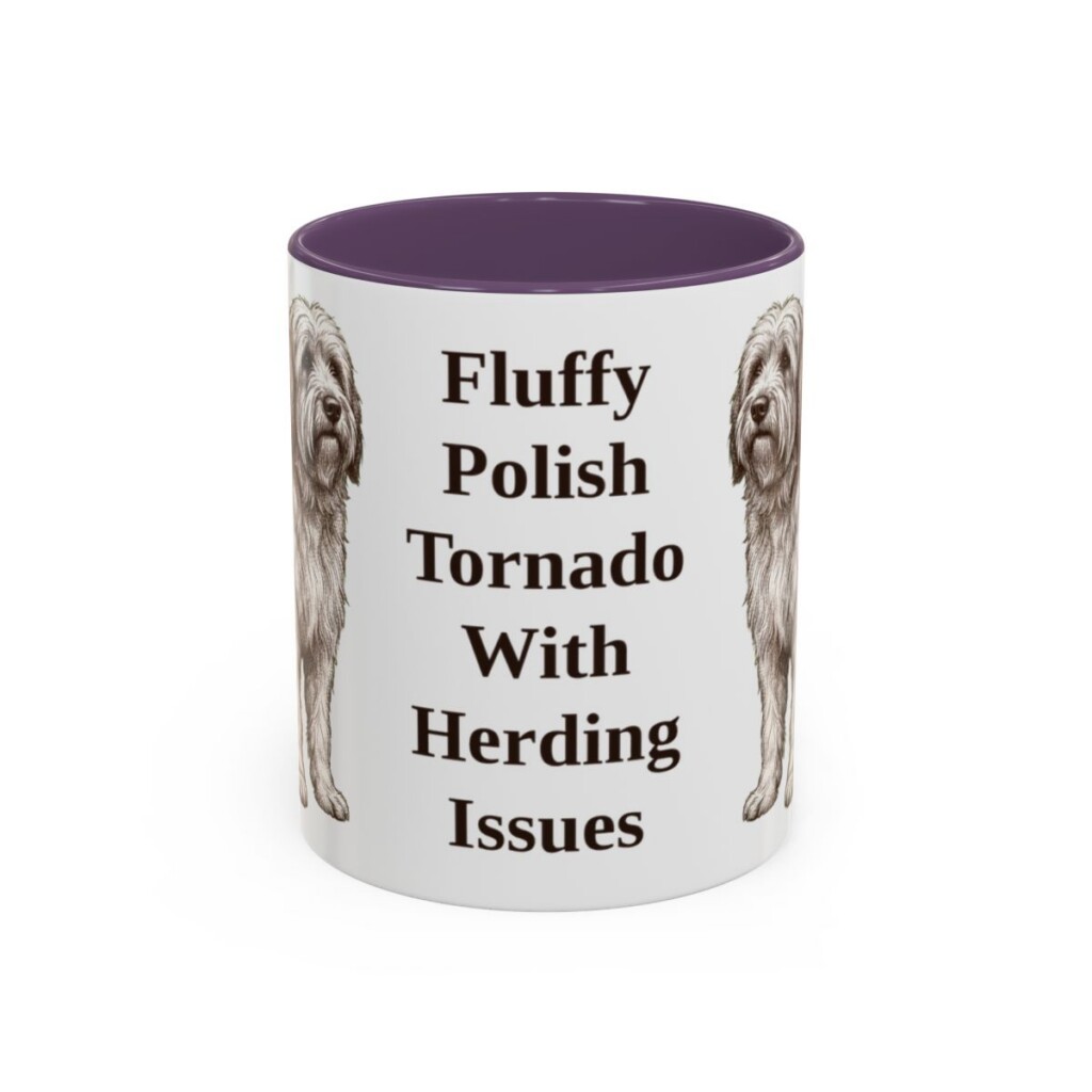 11oz Funny Polish Lowland Sheepdog Mug, Purple, front view