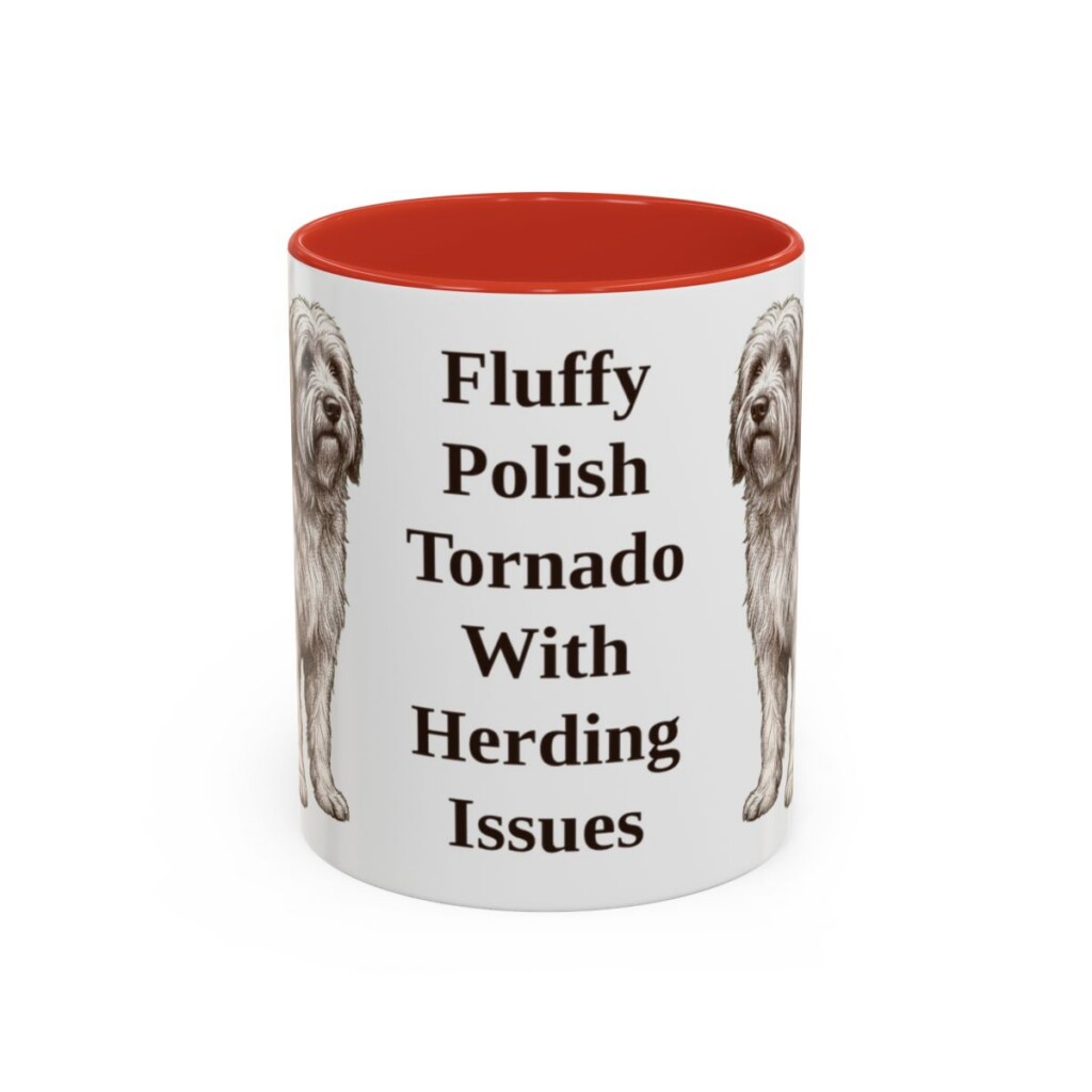 11oz Funny Polish Lowland Sheepdog Mug, Red, front view